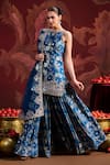 Buy_Lashkaraa_Blue Brocade, Tissue Sequins, Zari, Mirrors Round Neck Short Kurta Sharara Set 