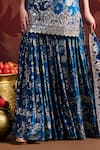 Shop_Lashkaraa_Blue Brocade, Tissue Sequins, Zari, Mirrors Round Neck Short Kurta Sharara Set 