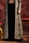 Shop_Lashkaraa_Black Brocade, Silk Sequins, Zari Round Neck Jacket Sharara Set _Online_at_Aza_Fashions