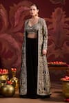 Lashkaraa_Black Brocade, Silk Sequins, Zari Round Neck Jacket Sharara Set _at_Aza_Fashions