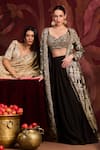 Buy_Lashkaraa_Black Brocade, Silk Sequins, Zari Round Neck Jacket Sharara Set 