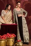 Shop_Lashkaraa_Black Brocade, Silk Sequins, Zari Round Neck Jacket Sharara Set 
