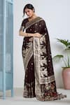 Buy Samyukta Singhania Maroon Embroidery, Zari V-neck Woven Banarasi Saree With Blouse at Aza Fashions Buy_Samyukta Singhania_Maroon Embroidery, Zari V-neck Woven Banarasi Saree With Blouse _at_Aza_Fashions