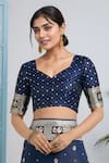 Samyukta Singhania_Blue Zari V-neck Dark Woven Banarasi Saree With Blouse _Online_at_Aza_Fashions
