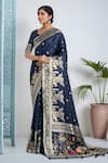 Shop_Samyukta Singhania_Blue Zari V-neck Dark Woven Banarasi Saree With Blouse _Online_at_Aza_Fashions