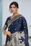 Buy_Samyukta Singhania_Blue Zari V-neck Dark Woven Banarasi Saree With Blouse 