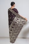 Shop_Samyukta Singhania_Wine Zari V-neck Banarasi Satin Silk Saree With Blouse _at_Aza_Fashions