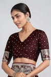 Samyukta Singhania Maroon Embroidery, Zari V-neck Woven Banarasi Saree With Blouse at Aza Fashions Samyukta Singhania_Maroon Embroidery, Zari V-neck Woven Banarasi Saree With Blouse _at_Aza_Fashions