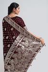 Shop Samyukta Singhania Maroon Embroidery, Zari V-neck Woven Banarasi Saree With Blouse Shop_Samyukta Singhania_Maroon Embroidery, Zari V-neck Woven Banarasi Saree With Blouse