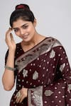 Samyukta Singhania Maroon Embroidery, Zari V-neck Woven Banarasi Saree With Blouse Online Samyukta Singhania_Maroon Embroidery, Zari V-neck Woven Banarasi Saree With Blouse _Online
