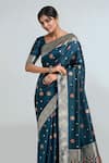 Samyukta Singhania_Teal Zari Scoop Neck Dark Blue Woven Banarasi Saree With Blouse _Online_at_Aza_Fashions