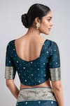 Shop_Samyukta Singhania_Teal Zari Scoop Neck Dark Blue Woven Banarasi Saree With Blouse _Online_at_Aza_Fashions