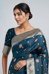 Shop_Samyukta Singhania_Teal Zari Scoop Neck Dark Blue Woven Banarasi Saree With Blouse 