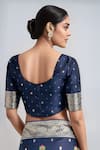 Buy_Samyukta Singhania_Blue Embroidery, Zari Round Neck Dark Woven Banarasi Saree With Blouse _Online_at_Aza_Fashions