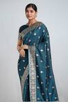 Samyukta Singhania_Teal Embroidery, Zari Round Neck Dark Blue Woven Banarasi Saree With Blouse _at_Aza_Fashions