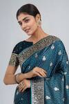 Shop_Samyukta Singhania_Teal Embroidery, Zari Round Neck Dark Blue Woven Banarasi Saree With Blouse 