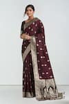 Buy Samyukta Singhania Maroon Tassels, Zari Round Neck Woven Banarasi Saree With Blouse Buy_Samyukta Singhania_Maroon Tassels, Zari Round Neck Woven Banarasi Saree With Blouse