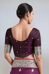 Buy_Samyukta Singhania_Wine Zari Round Neck Banarasi Satin Silk Saree With Blouse _Online_at_Aza_Fashions
