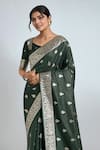 Shop_Samyukta Singhania_Green Embroidery, Zari Round Neck Dark Woven Banarasi Saree With Blouse _Online_at_Aza_Fashions