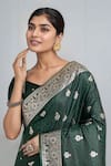 Shop_Samyukta Singhania_Green Embroidery, Zari Round Neck Dark Woven Banarasi Saree With Blouse 