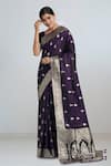 Buy Naintara Bajaj Purple Zari Round Neck Woven Banarasi Saree With Blouse at Aza Fashions Buy_Naintara Bajaj_Purple Zari Round Neck Woven Banarasi Saree With Blouse _at_Aza_Fashions