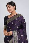 Buy Naintara Bajaj Purple Zari Round Neck Woven Banarasi Saree With Blouse Buy_Naintara Bajaj_Purple Zari Round Neck Woven Banarasi Saree With Blouse