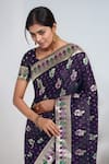 Samyukta Singhania_Purple Embroidery, Zari V-neck Woven Banarasi Saree With Blouse _at_Aza_Fashions