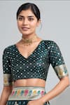 Shop_Samyukta Singhania_Teal Zari V-neck Dark Green Woven Banarasi Saree With Blouse _Online_at_Aza_Fashions
