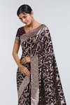 Samyukta Singhania_Wine Zari V-neck Woven Banarasi Saree With Blouse _at_Aza_Fashions