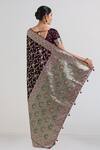 Shop_Samyukta Singhania_Wine Zari V-neck Woven Banarasi Saree With Blouse _at_Aza_Fashions