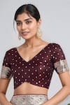 Samyukta Singhania Maroon Embroidery, Zari V-neck Woven Banarasi Saree With Blouse Online at Aza Fashions Samyukta Singhania_Maroon Embroidery, Zari V-neck Woven Banarasi Saree With Blouse _Online_at_Aza_Fashions