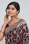 Buy Samyukta Singhania Maroon Embroidery, Zari V-neck Woven Banarasi Saree With Blouse Buy_Samyukta Singhania_Maroon Embroidery, Zari V-neck Woven Banarasi Saree With Blouse