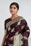 Shop Samyukta Singhania Maroon Zari Round Neck Dark Woven Saree With Blouse Online at Aza Fashions Shop_Samyukta Singhania_Maroon Zari Round Neck Dark Woven Saree With Blouse _Online_at_Aza_Fashions