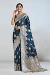 Buy Samyukta Singhania Teal Embroidery, Zari Round Neck Dark Blue Woven Banarasi Saree With Blouse at Aza Fashions Buy_Samyukta Singhania_Teal Embroidery, Zari Round Neck Dark Blue Woven Banarasi Saree With Blouse _at_Aza_Fashions