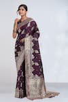 Buy_Samyukta Singhania_Wine Tassels, Zari Round Neck Dark Woven Banarasi Saree With Blouse _Online_at_Aza_Fashions