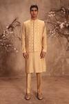 Buy_Label Niti Bothra_Ivory Chanderi Silk Zari, Mirrors Nazakat Geometric Work Bundi Kurta Set _at_Aza_Fashions