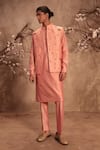 Shop_Label Niti Bothra_Pink Chanderi Silk Zari, Gota Nazakat Lotus Jaal Embroidered Bundi Kurta Set _Online_at_Aza_Fashions