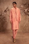 Buy_Label Niti Bothra_Pink Chanderi Silk Zari, Gota Nazakat Lotus Jaal Embroidered Bundi Kurta Set _at_Aza_Fashions