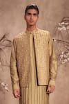 Label Niti Bothra_Green Chanderi Silk Embroidery Nazakat Light Striped Bundi Kurta Set _Online_at_Aza_Fashions