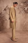 Buy_Label Niti Bothra_Green Chanderi Silk Embroidery Nazakat Light Striped Bundi Kurta Set _Online_at_Aza_Fashions