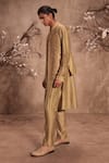 Shop_Label Niti Bothra_Green Chanderi Silk Embroidery Nazakat Light Striped Bundi Kurta Set _Online_at_Aza_Fashions