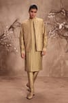 Buy_Label Niti Bothra_Green Chanderi Silk Embroidery Nazakat Light Striped Bundi Kurta Set _at_Aza_Fashions