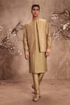 Label Niti Bothra_Green Chanderi Silk Embroidery Nazakat Light Striped Bundi Kurta Set _at_Aza_Fashions