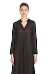Buy_Samant Chauhan_Black Cotton, Viscose Split V-neck Everyday Ink Dress _Online_at_Aza_Fashions