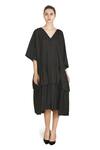 Buy_Samant Chauhan_Black Cotton V-neck Code Dress _at_Aza_Fashions