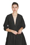 Buy_Samant Chauhan_Black Cotton, Silk Embroidery V-neck Ash Rhythm Dress _Online_at_Aza_Fashions