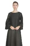 Buy_Samant Chauhan_Black Cotton, Silk Round Neck Graphite Flow Dress _Online_at_Aza_Fashions