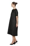 Samant Chauhan_Black Cotton, Silk Embroidery Round Neck Thesis Dress _Online_at_Aza_Fashions
