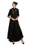 Buy_Samant Chauhan_Black Cotton Embroidery Collared Shard Dress _at_Aza_Fashions