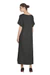 Shop_Samant Chauhan_Black Linen Round Neck Coal Drape Dress _at_Aza_Fashions